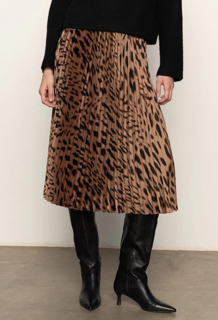 Sanctuary Clothing Nostalgia Pleated Midi Skirt-Mocha Leo