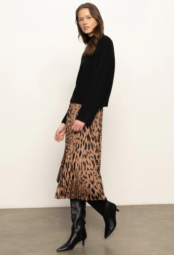 Sanctuary Clothing Nostalgia Pleated Midi Skirt-Mocha Leo