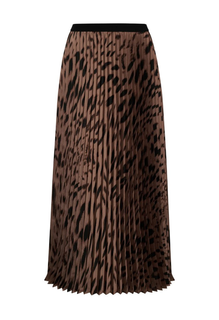 Sanctuary Clothing Nostalgia Pleated Midi Skirt-Mocha Leo