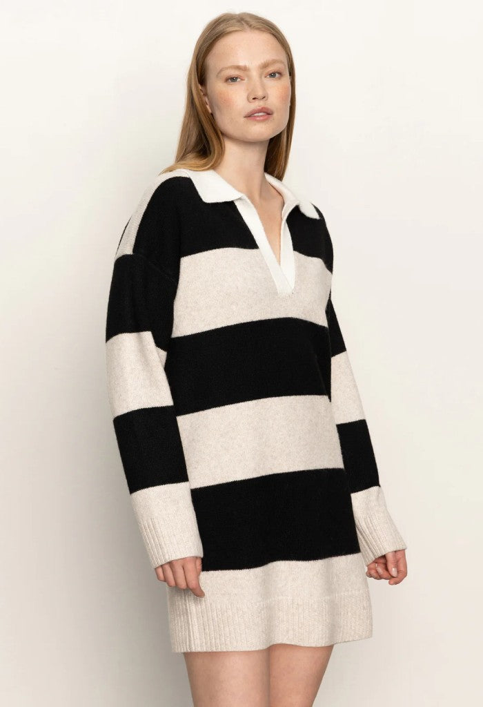 Sanctuary Clothing Polo Striped Dress-Heather Pearl/Black