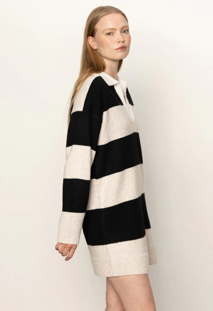 Sanctuary Clothing Polo Striped Dress-Heather Pearl/Black
