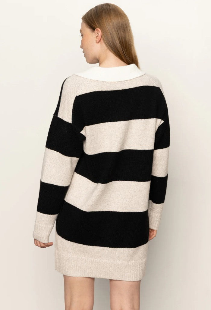 Sanctuary Clothing Polo Striped Dress-Heather Pearl/Black