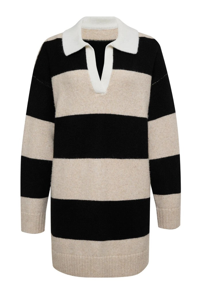 Sanctuary Clothing Polo Striped Dress-Heather Pearl/Black