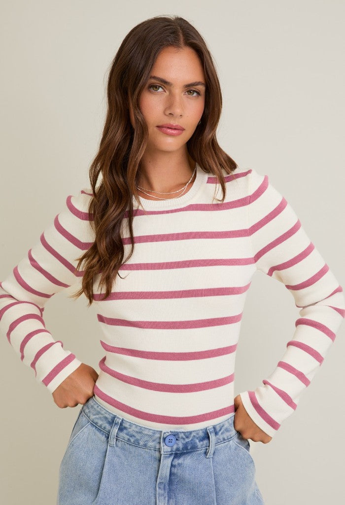 KK Bloom Jessica Stripe Bodysuit-Rose