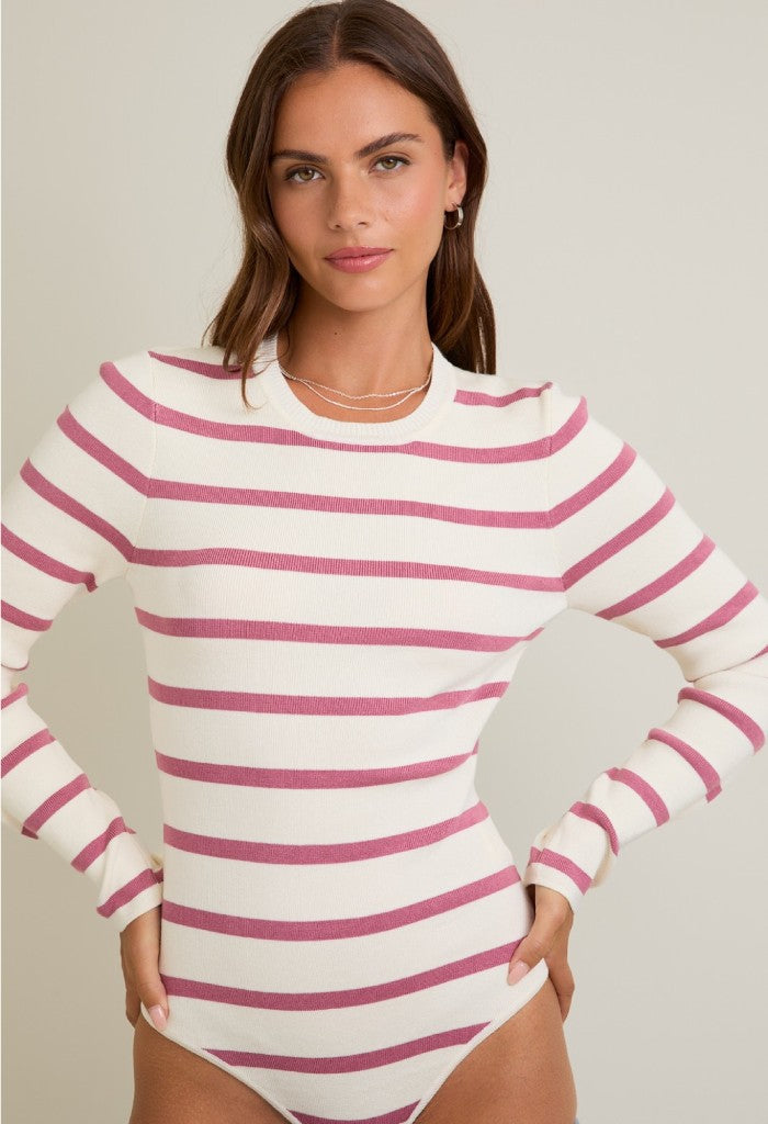 KK Bloom Jessica Stripe Bodysuit-Rose