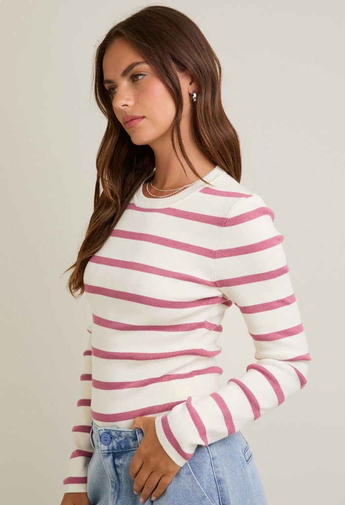 KK Bloom Jessica Stripe Bodysuit-Rose