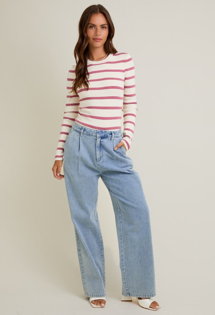 KK Bloom Jessica Stripe Bodysuit-Rose