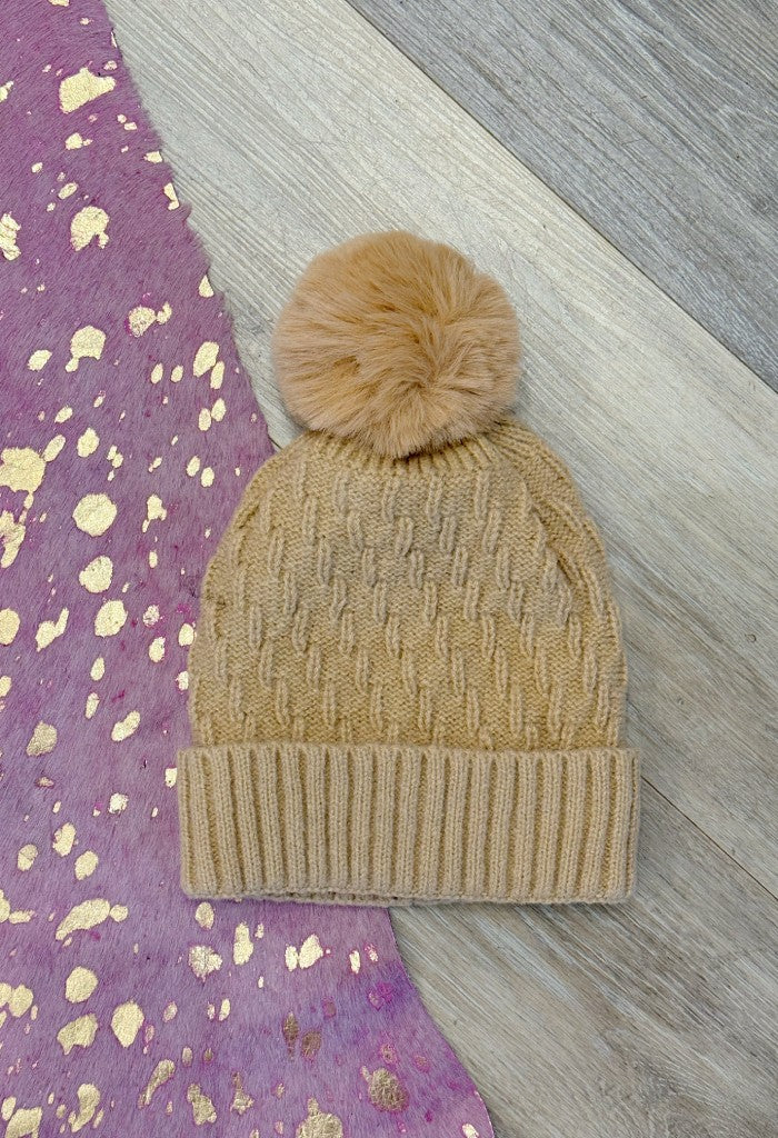 Pom Party Beanie-Tan KK Bloom Boutique