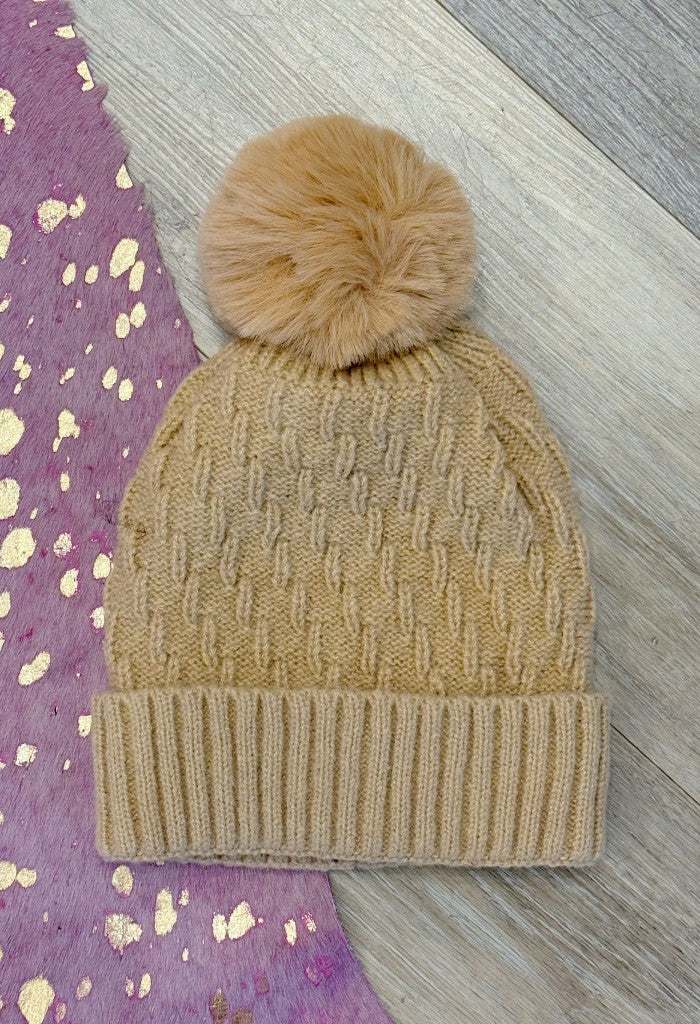 KK Bloom Pom Party Beanie-Tan