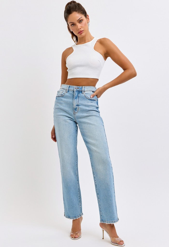 KK Bloom Highrise Dad Jean With Mini Slit