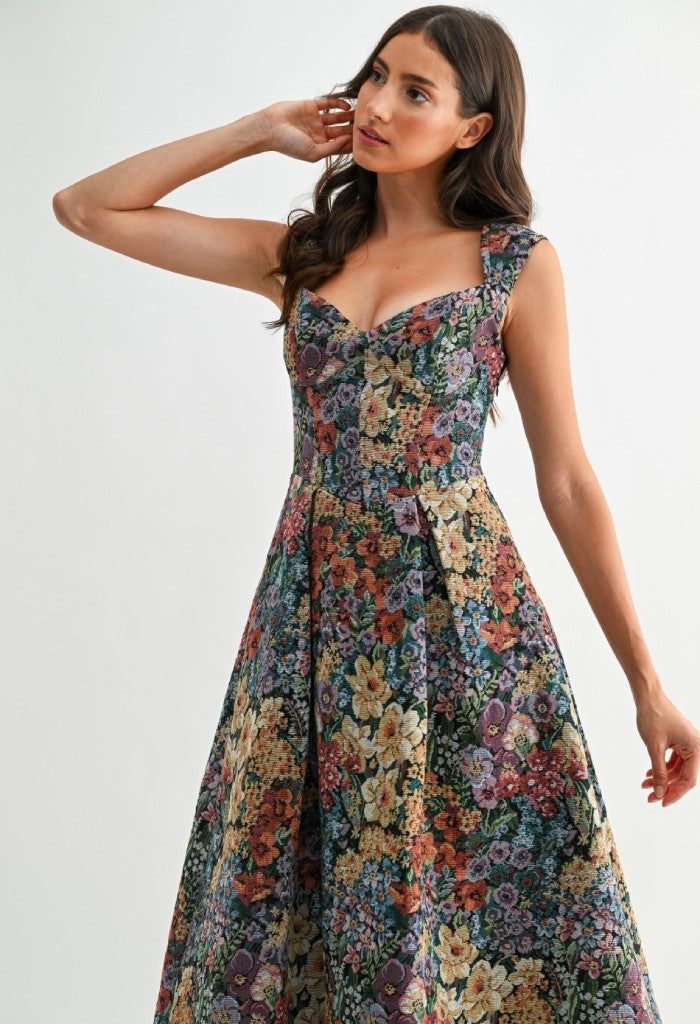 KK Bloom Floral Bouquet Jacquard Midi Dress