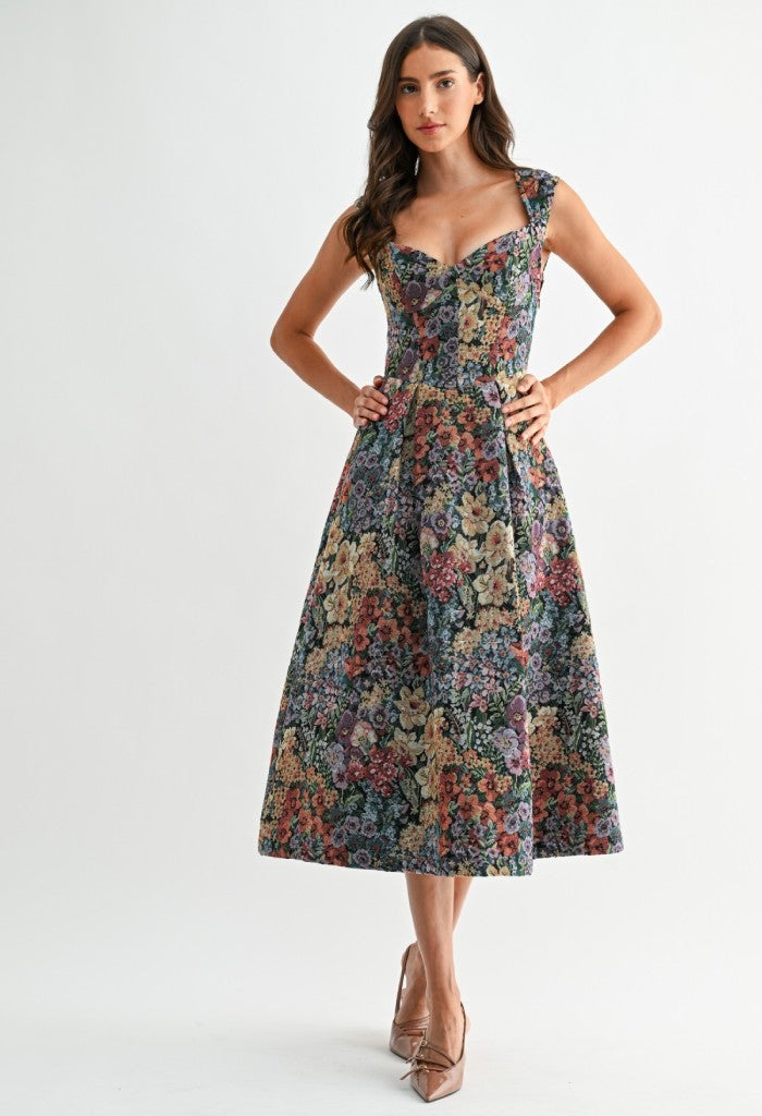 KK Bloom Floral Bouquet Jacquard Midi Dress