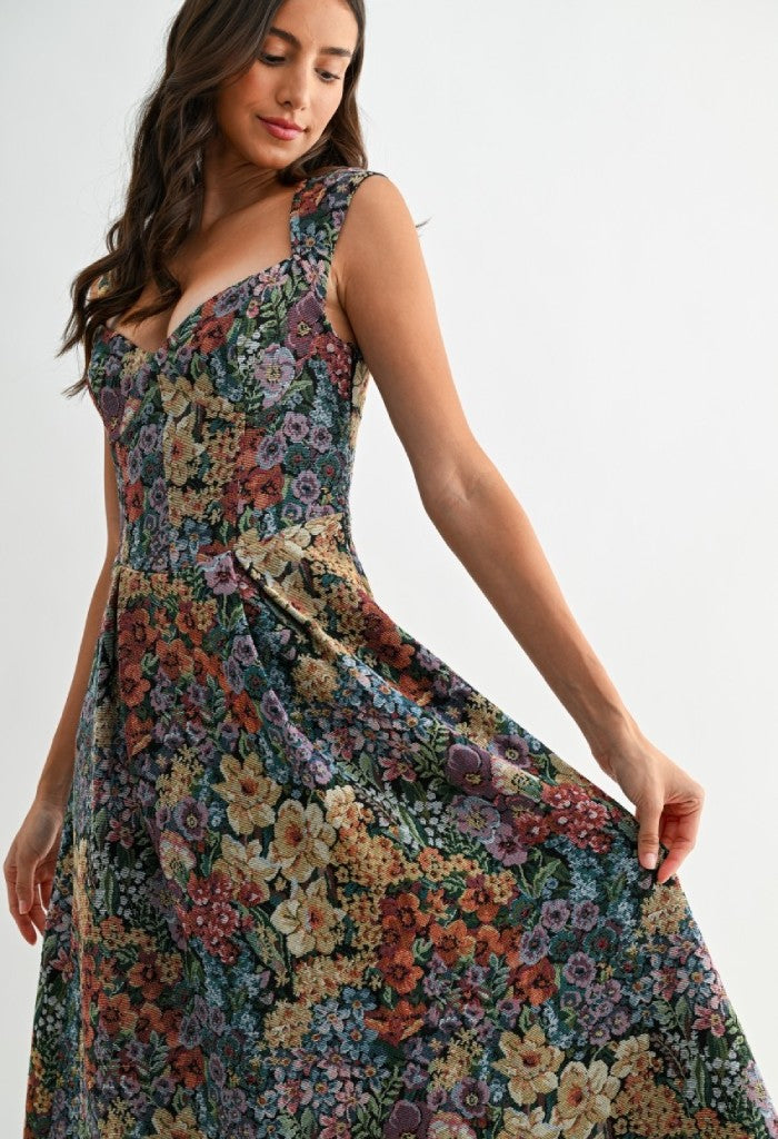 KK Bloom Floral Bouquet Jacquard Midi Dress