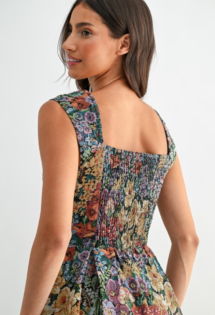 KK Bloom Floral Bouquet Jacquard Midi Dress