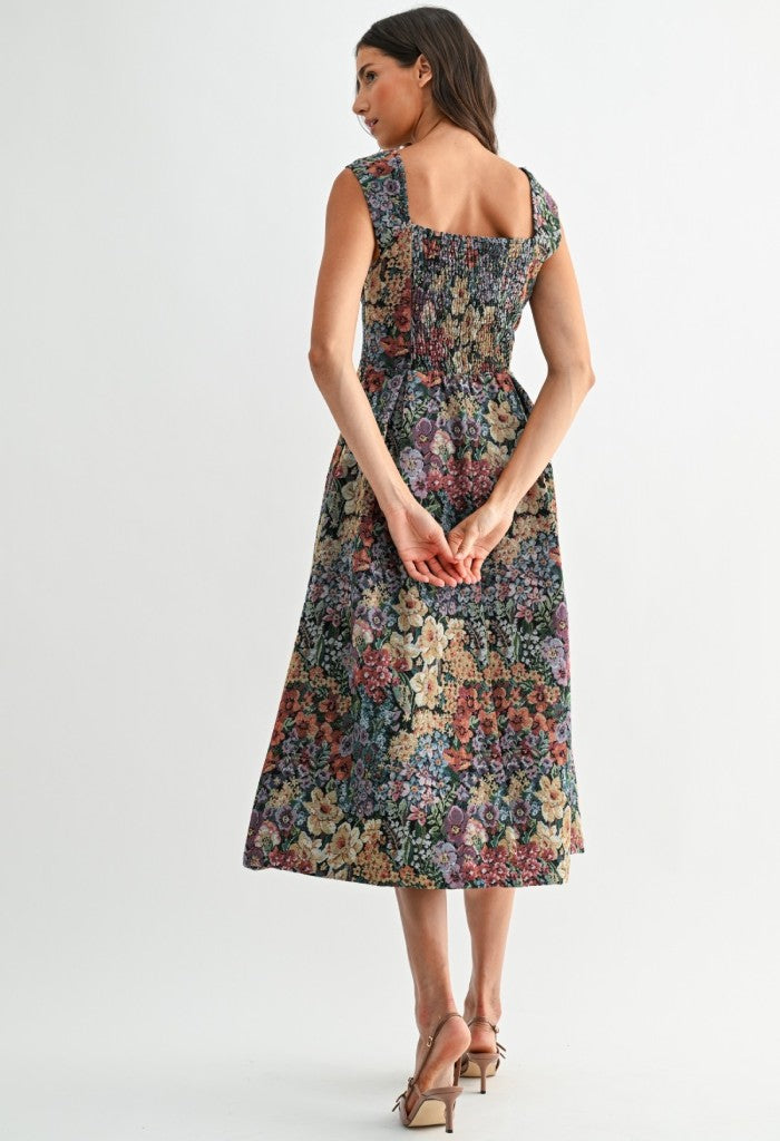 KK Bloom Floral Bouquet Jacquard Midi Dress