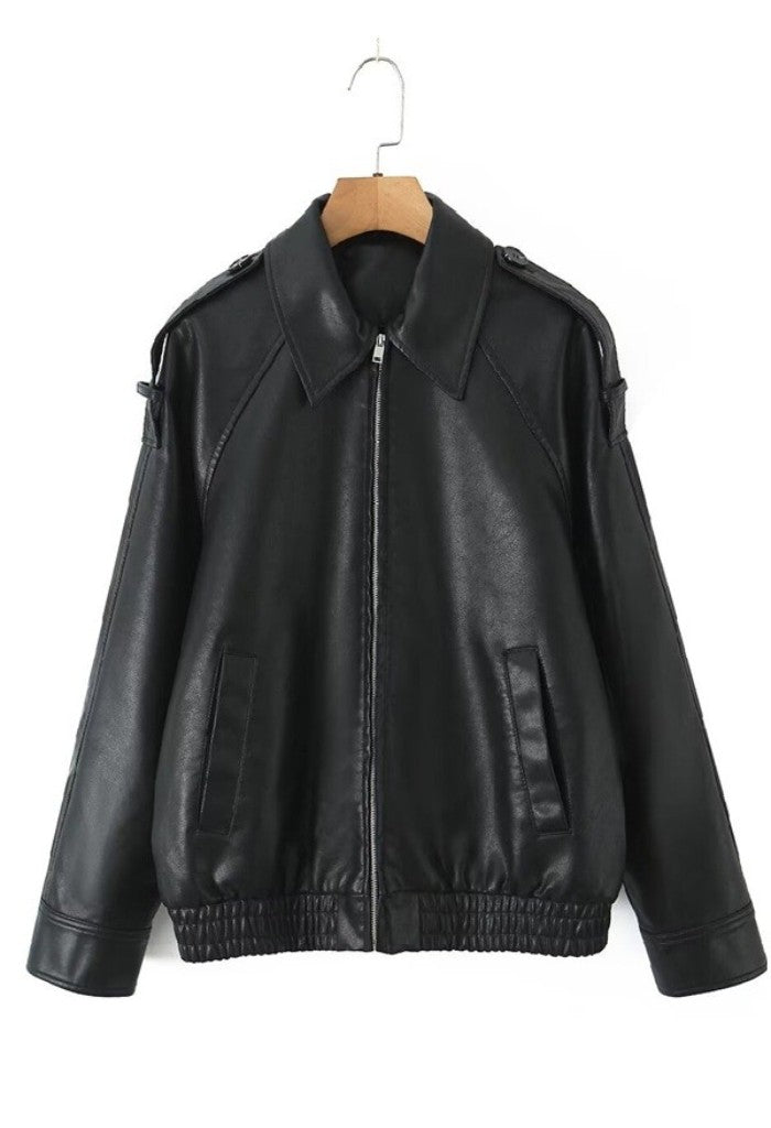 KK Bloom Cora Faux Leather Bomber Jacket