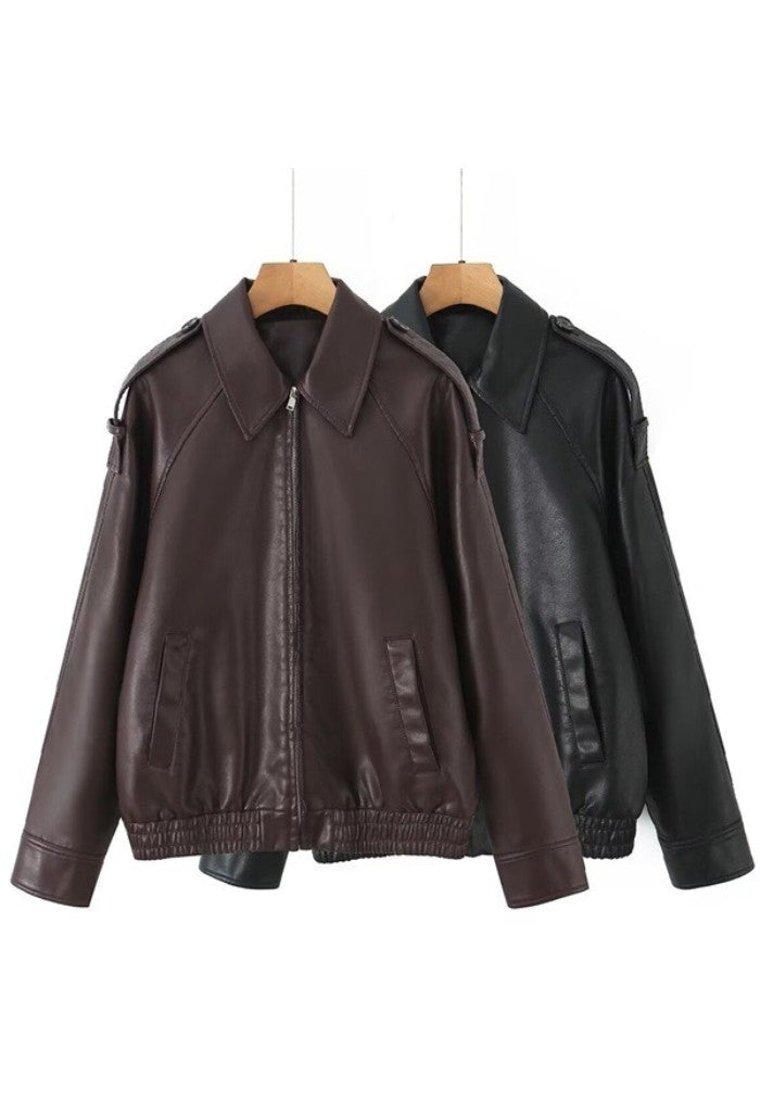 KK Bloom Cora Faux Leather Bomber Jacket
