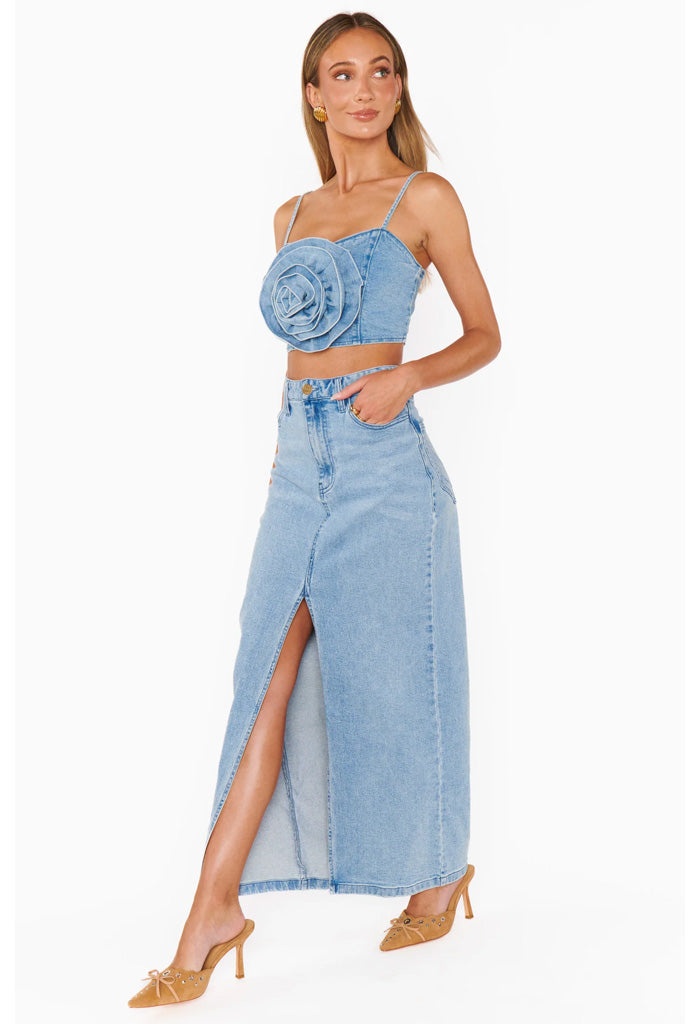 Show Me Your Mumu McEntire Maxi Skirt-Stone Blue