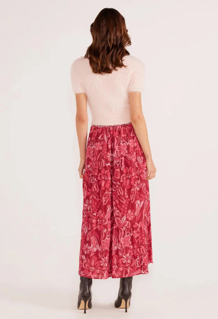 Minkpink Mae Tiered Midi Skirt-Plum Florals