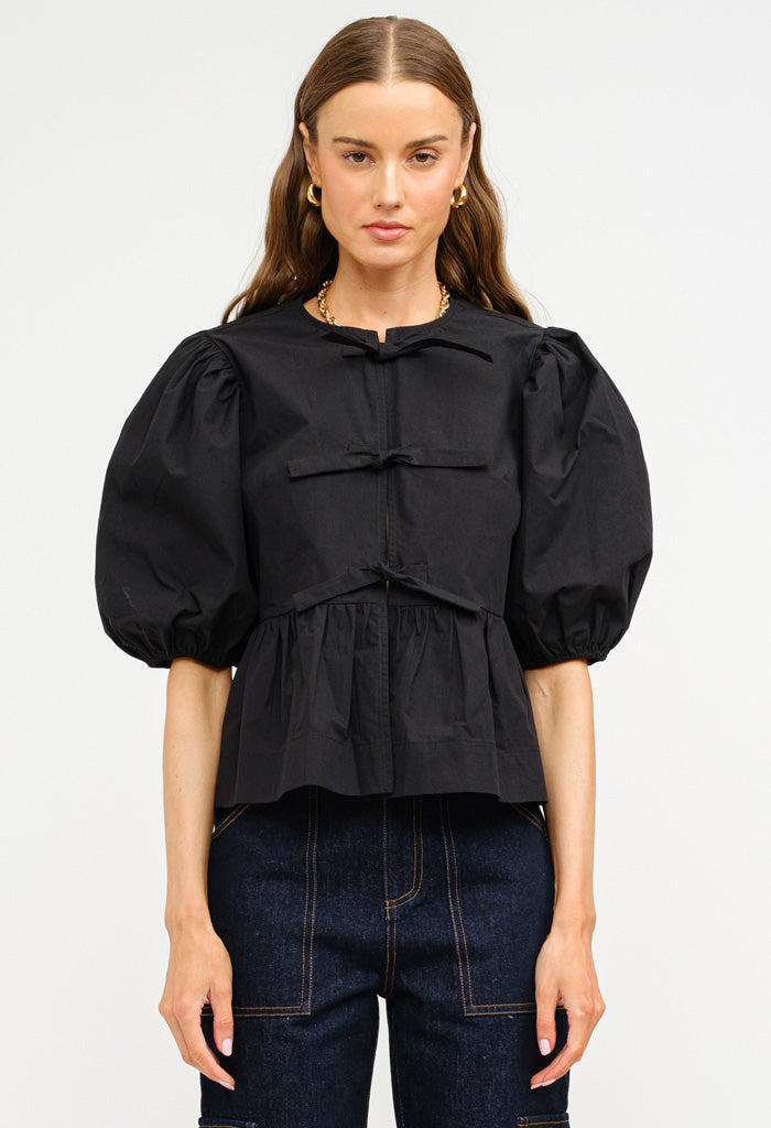 KK Bloom Norah Poplin Blouse-Black