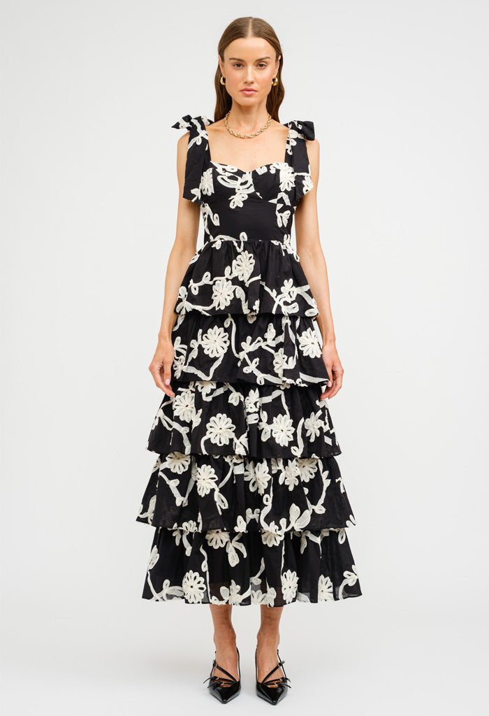 KK Bloom Jacquelyn Midi Dress-Floral Embroidery