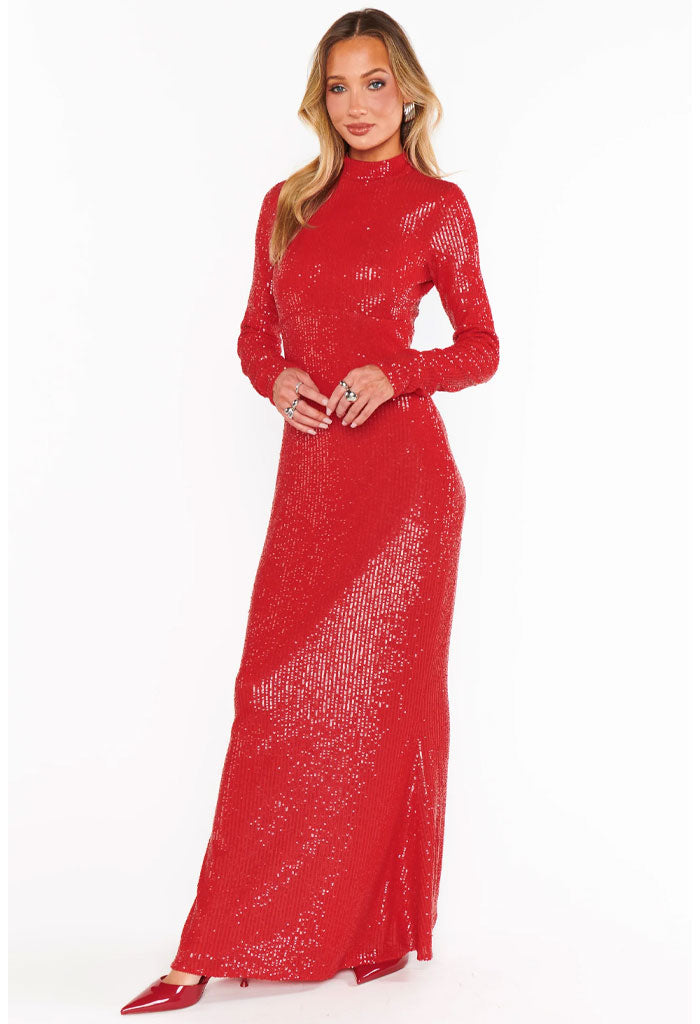 Show Me Your Mumu All Out Maxi Dress-Red Sequin