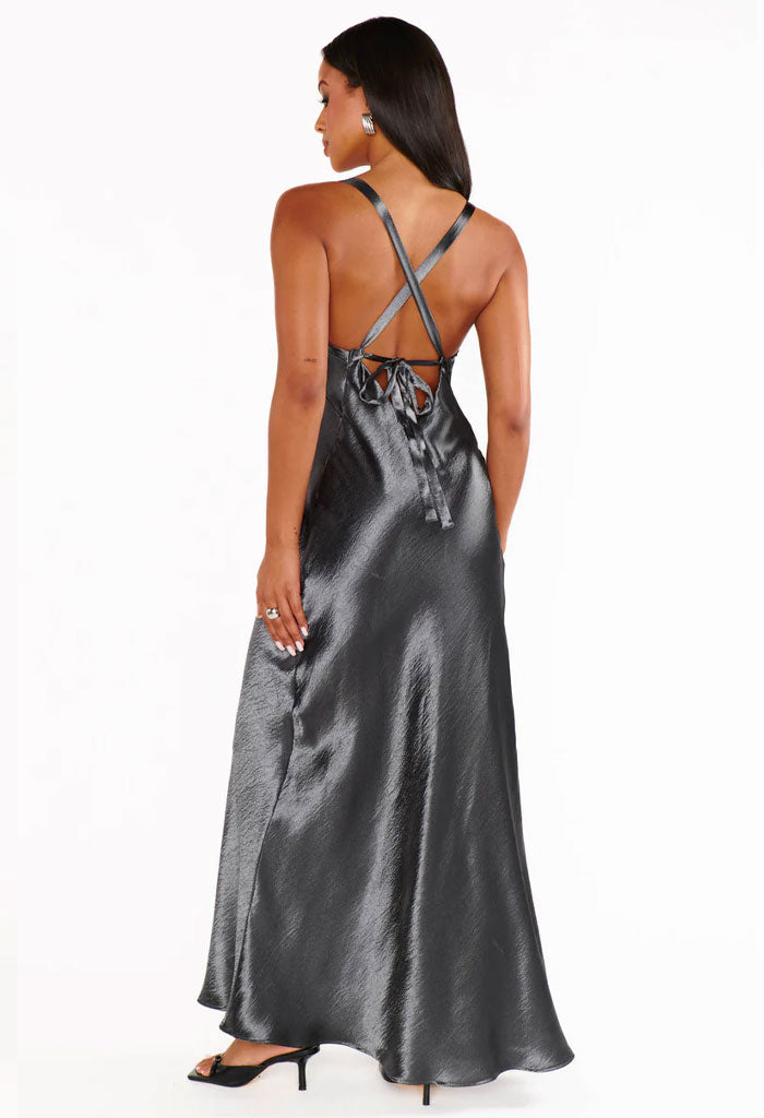 Show Me Your Mumu ANDERSON MAXI DRESS - GUNMETAL HAMMERED SATIN