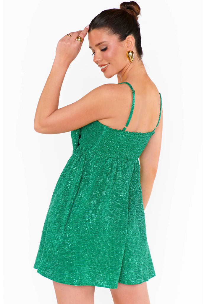 Show Me Your Mumu Best Bow Mini Dress-Green Sequin