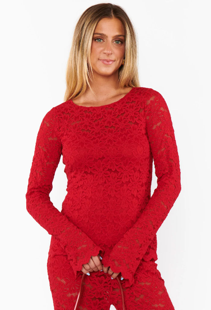 Show Me Your Mumu Bowie Top-Radiant Red Lace