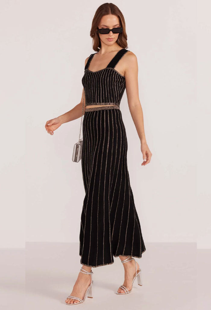 Minkpink Celia Lurex Stripe Crop Top-Black/Champagne