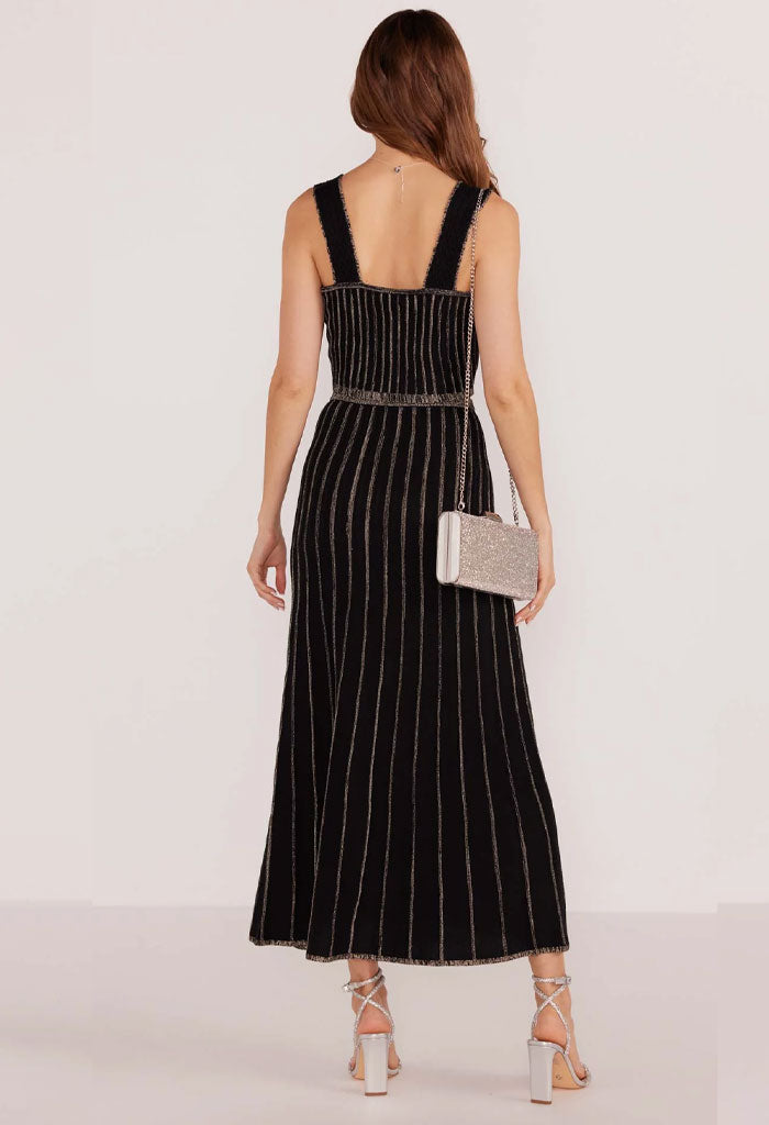 Minkpink Celia Lurex Stripe Midi Skirt-Black/Champagne