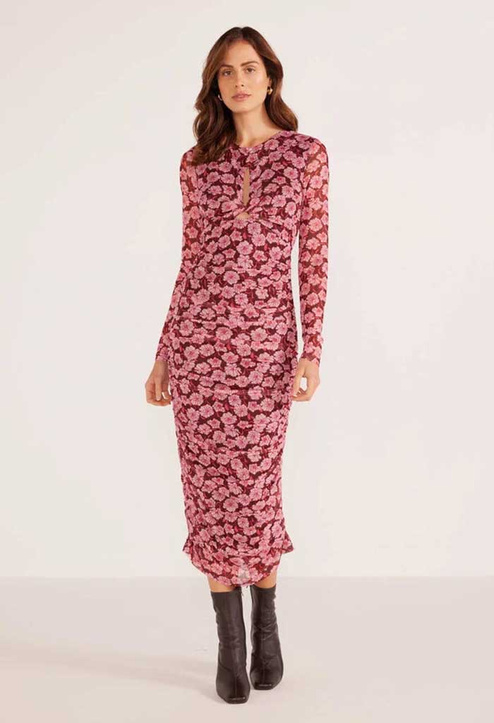 Minkpink Dakota Mesh Midi Dress-Carnation Ditzy