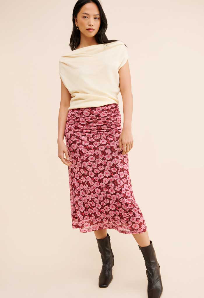 Minkpink Dakota Mesh Midi Skirt-Carnation Ditzy