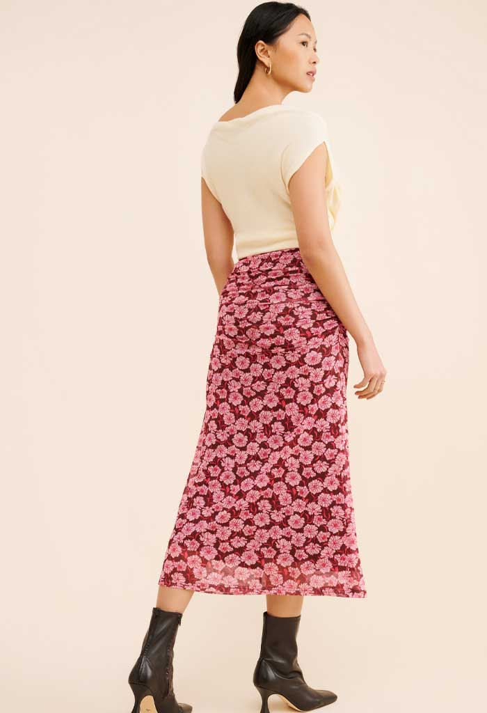 Minkpink Dakota Mesh Midi Skirt-Carnation Ditzy