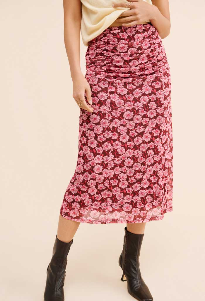 Minkpink Dakota Mesh Midi Skirt-Carnation Ditzy