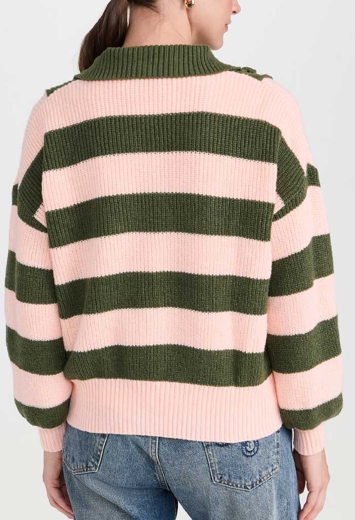 Minkpink Darcy 1/4 Zip Knit Jumper-Khaki Stripe