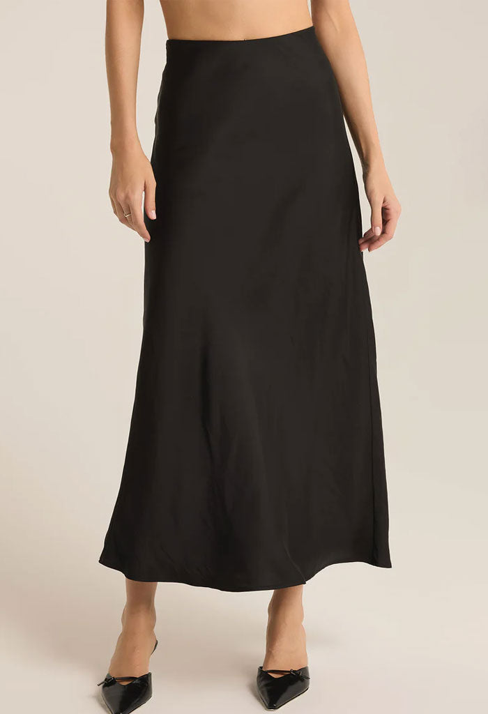 Z Supply Europa Poly Sheen Skirt-Black