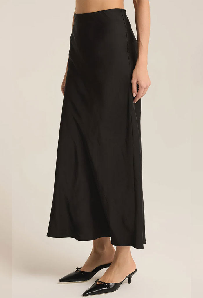 Z Supply Europa Poly Sheen Skirt-Black