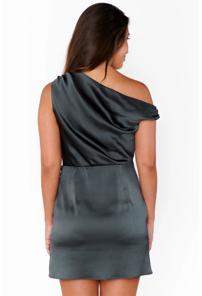 Show Me Your Mumu JODIE MINI DRESS - GUNMETAL HAMMERED SATIN