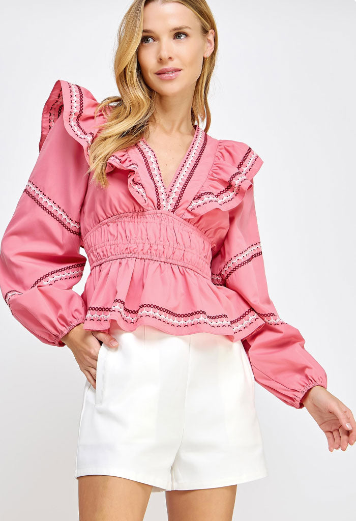 KK Bloom Tea Rose Embroidered Blouse