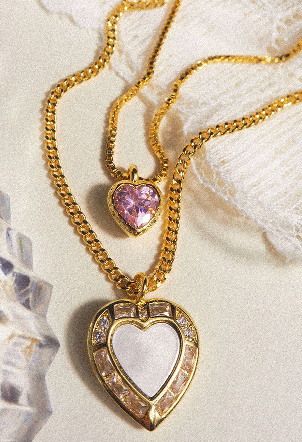 Double heart charm on sale necklace