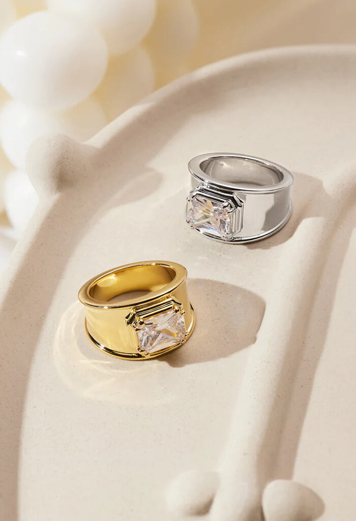 LUV AJ Lola Stone Statement Ring-Silver