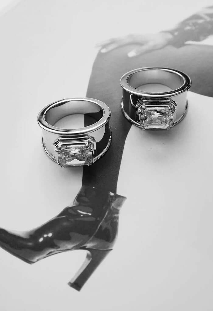 LUV AJ Lola Stone Statement Ring-Silver