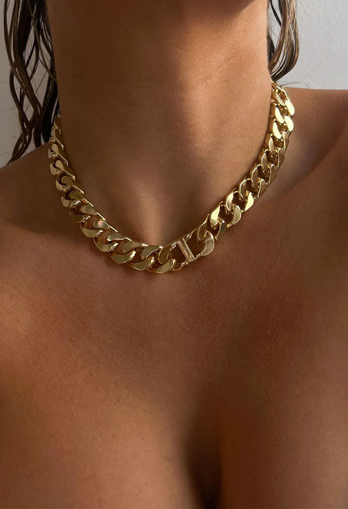 Gold Chunky Chain Necklace-Miami Cuban Chain-CZ Pendant Bale -  Vanessadesigns4u