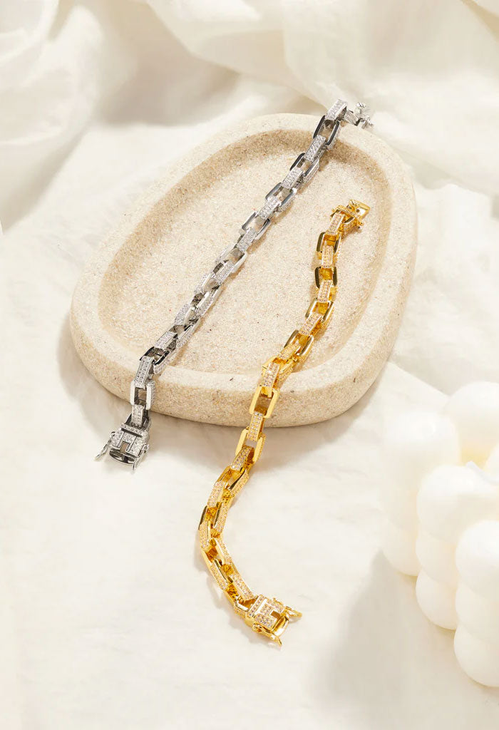 Luv AJ Boxy Pave Chain Bracelet-Gold