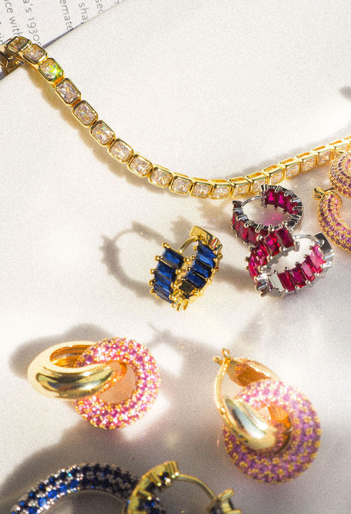 Luv AJ Bezel Emerald Ballier Bracelet-Clear-Gold