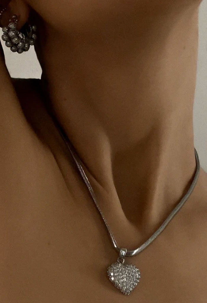 Luv AJ Pave Puffy Heart Necklace-Silver