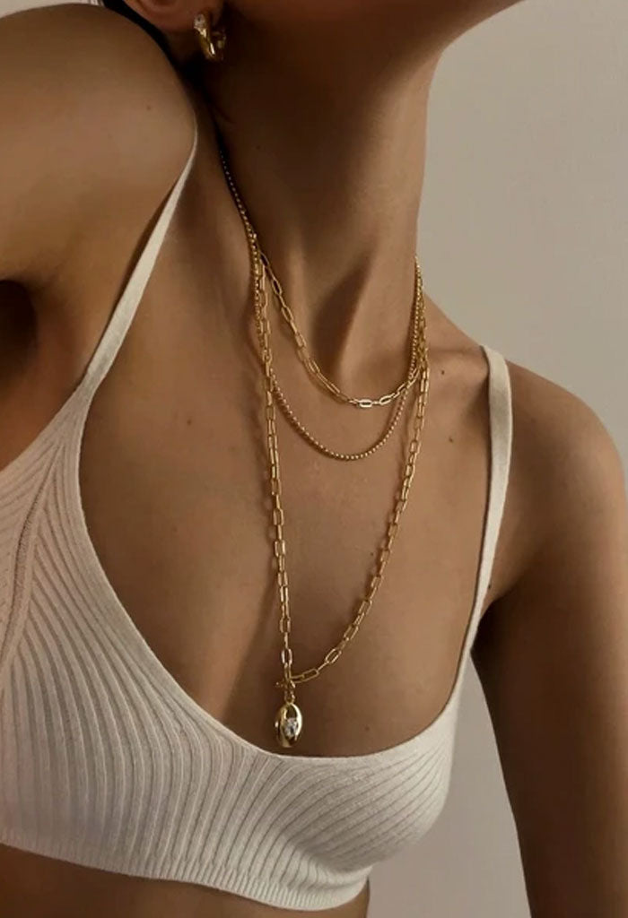 Luv AJ Double Beaded Chain Charm-Silver